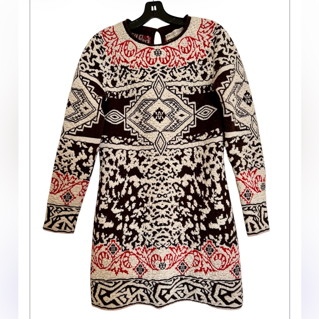 Emilio Pucci Chocolate,White, And Red Geometric Dress